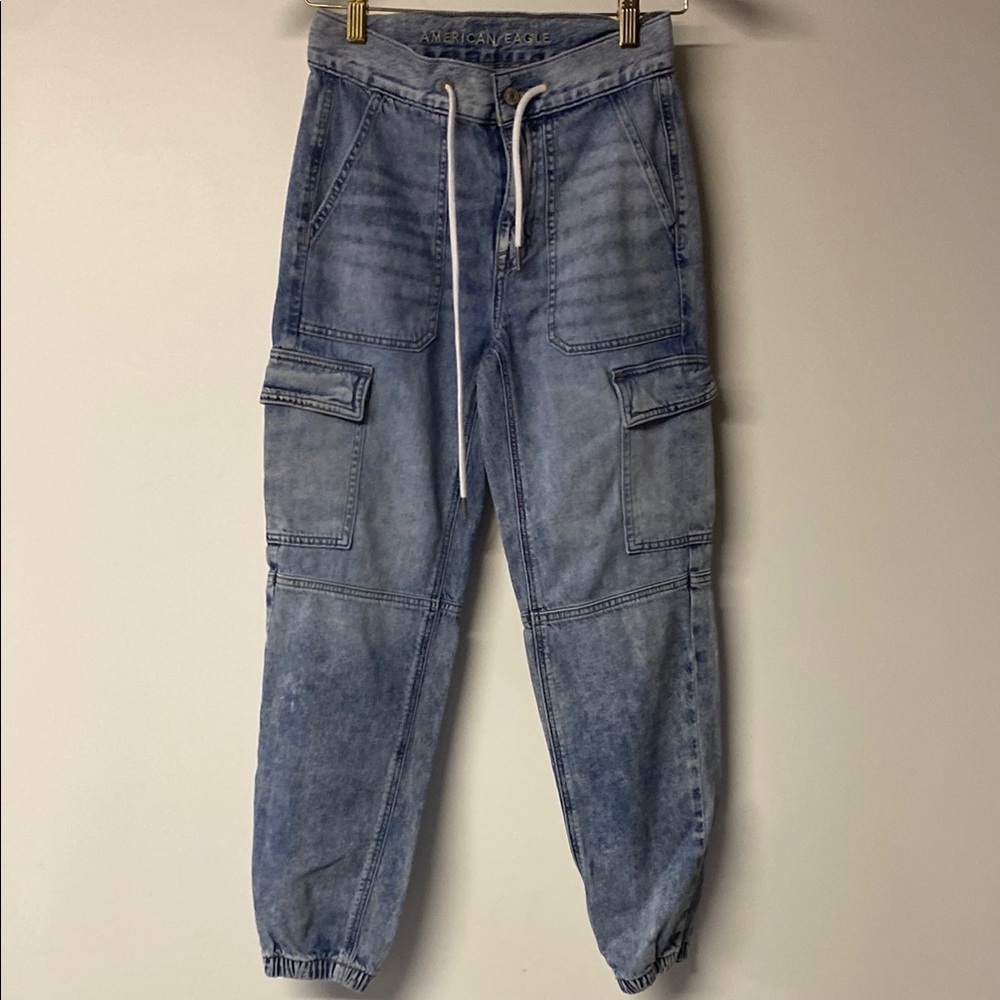 American Eagle Outfitters Blue Denim Cargo Pants